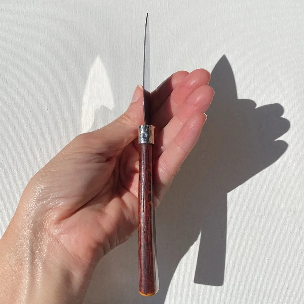 Vintage Amway Stainless Steel & Faux Bois Bakelite Cheese Knife or Spreader